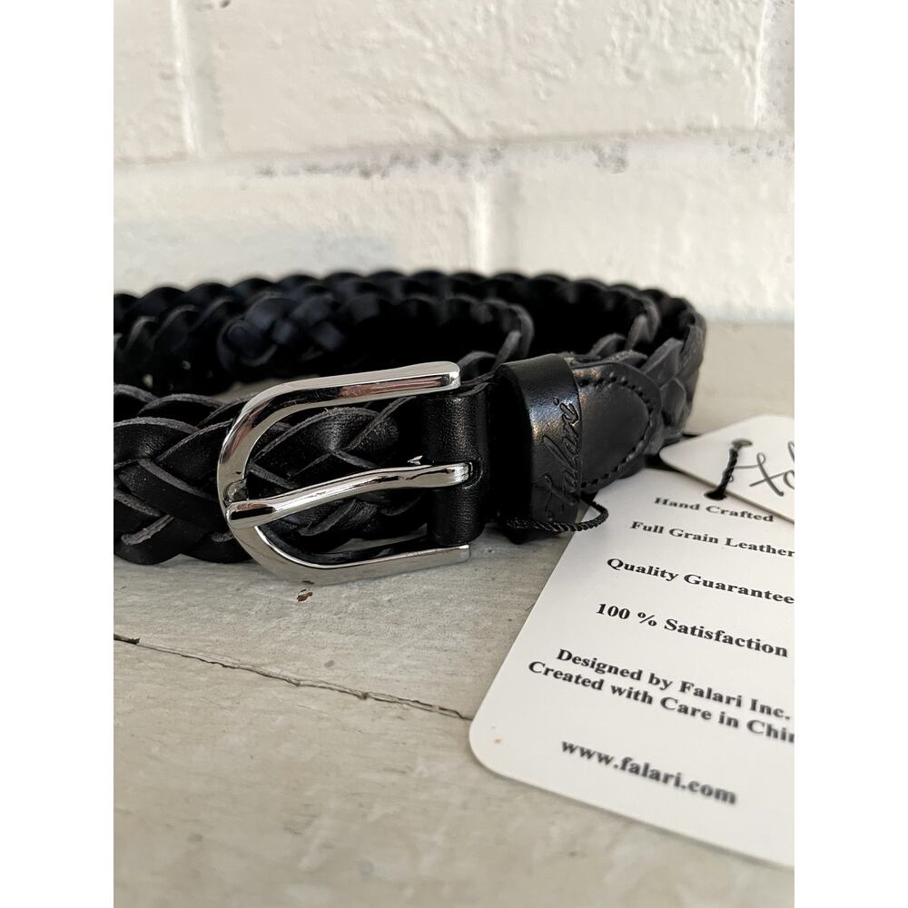 Falari Handcrafted Braided Black Leather Belt Full Grain Size M 34–36 NWT